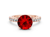 Rose gold Round Cut Ruby Solitaire Ring with Round  Pavé Band and Four-Prong Setting_24