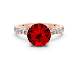 Rose gold Round Cut Ruby Solitaire Ring with Round  Pavé Band and Four-Prong Setting_36