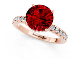 Rose gold Round Cut Ruby Solitaire Ring with Round  Pavé Band and Four-Prong Setting_37