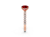 Rose gold Round Cut Ruby Solitaire Ring with Round  Pavé Band and Four-Prong Setting_38