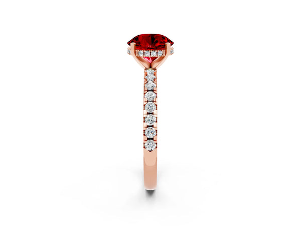 Rose Gold Round Lab-Grown Ruby Hidden Halo Engagement Ring with Pave Band
