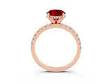 Rose gold Round Cut Ruby Solitaire Ring with Round  Pavé Band and Four-Prong Setting_39