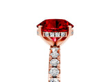 Rose gold Round Cut Ruby Solitaire Ring with Round  Pavé Band and Four-Prong Setting_41