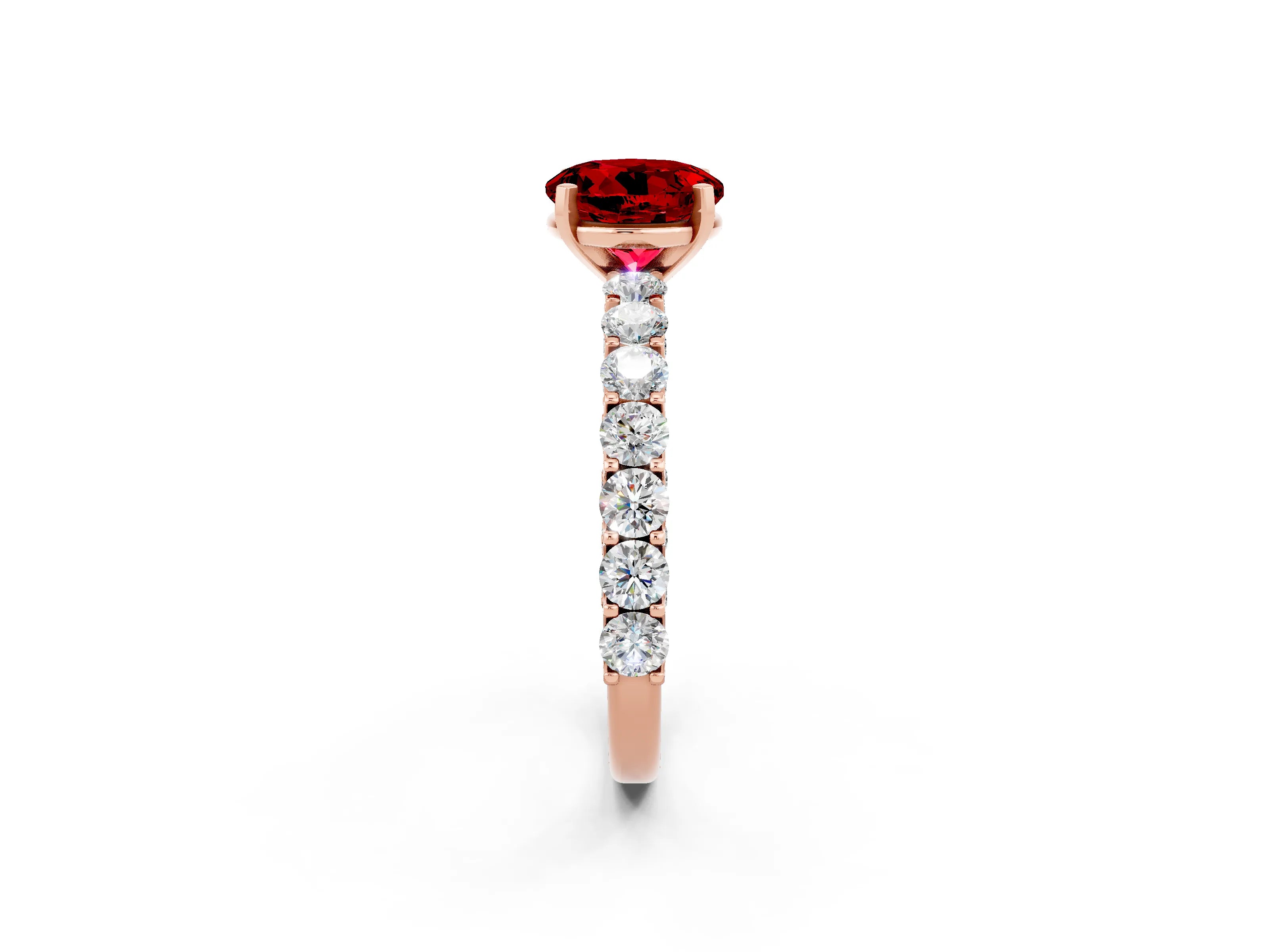 Rose gold Round Cut Ruby Solitaire Ring with Shared Prong Pavé Band and Four-Prong Setting_2