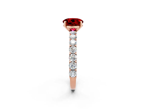 Rose gold Round Cut Ruby Solitaire Ring with Shared Prong Pavé Band and Four-Prong Setting_2