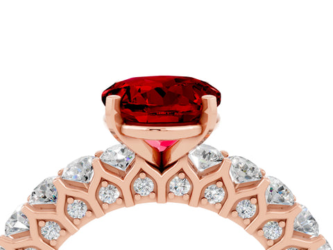 Rose gold Round Cut Ruby Solitaire Ring with Shared Prong Pavé Band and Four-Prong Setting_4