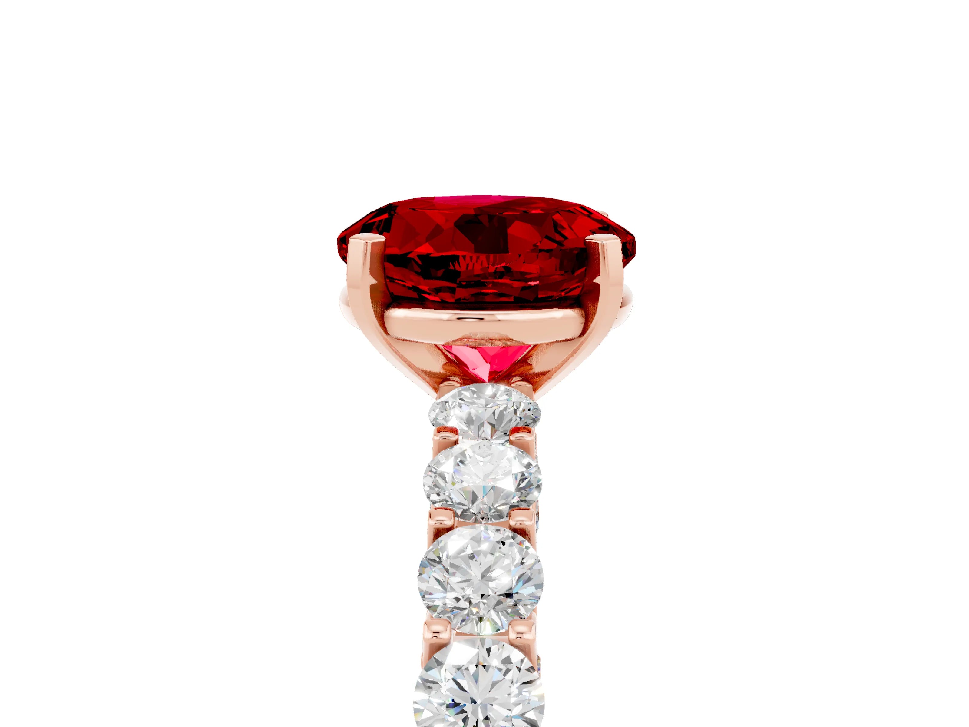 Rose gold Round Cut Ruby Solitaire Ring with Shared Prong Pavé Band and Four-Prong Setting_5