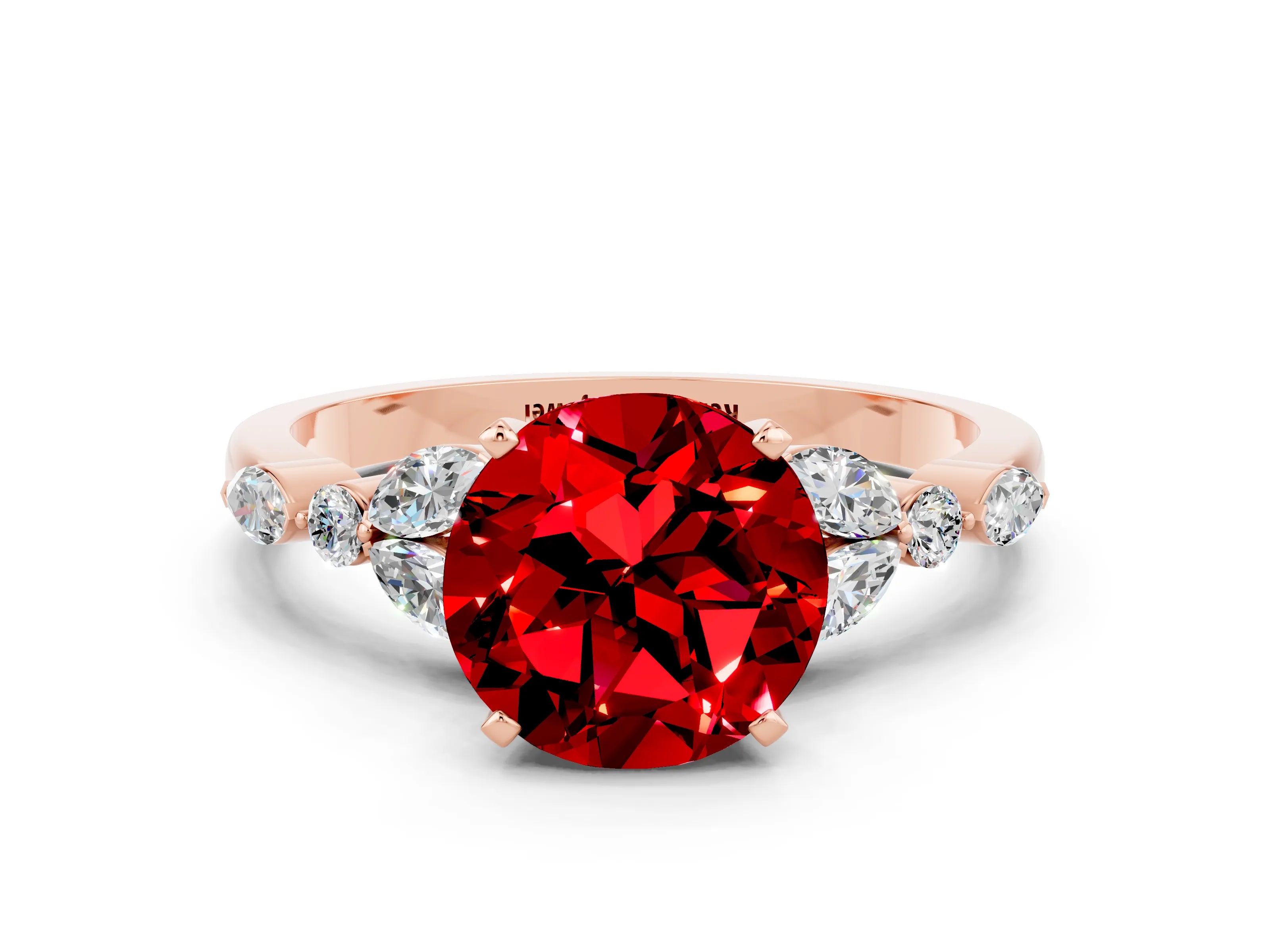 Rose gold Round Cut Ruby Solitaire Ring with Side Stones and Four-Prong Setting_12