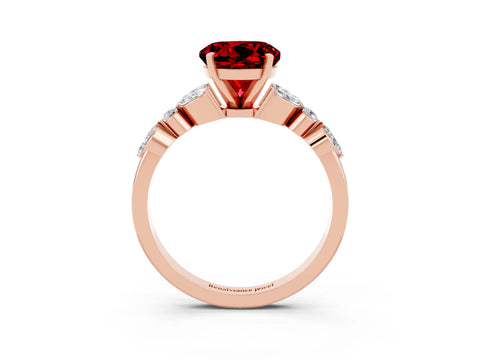 Rose gold Round Cut Ruby Solitaire Ring with Side Stones and Four-Prong Setting_15