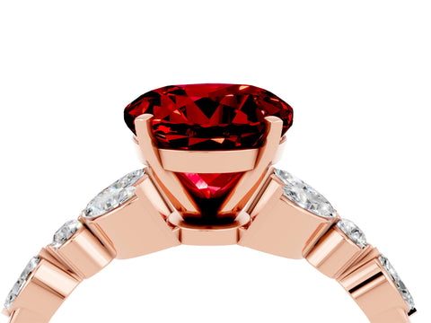 Rose gold Round Cut Ruby Solitaire Ring with Side Stones and Four-Prong Setting_16