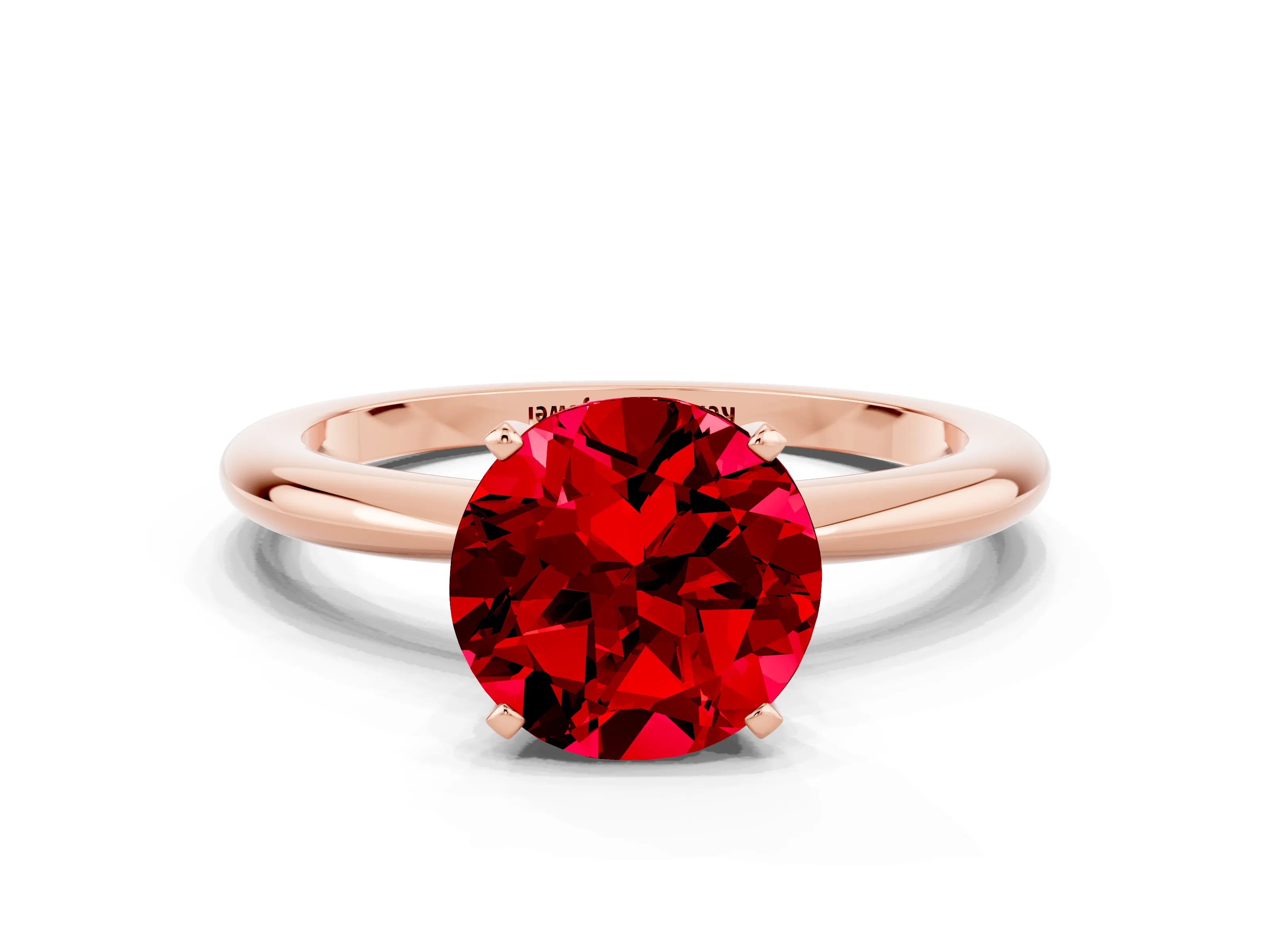 Rose gold Round Cut Ruby Solitaire Ring with Six-Prong Setting and Classic Band