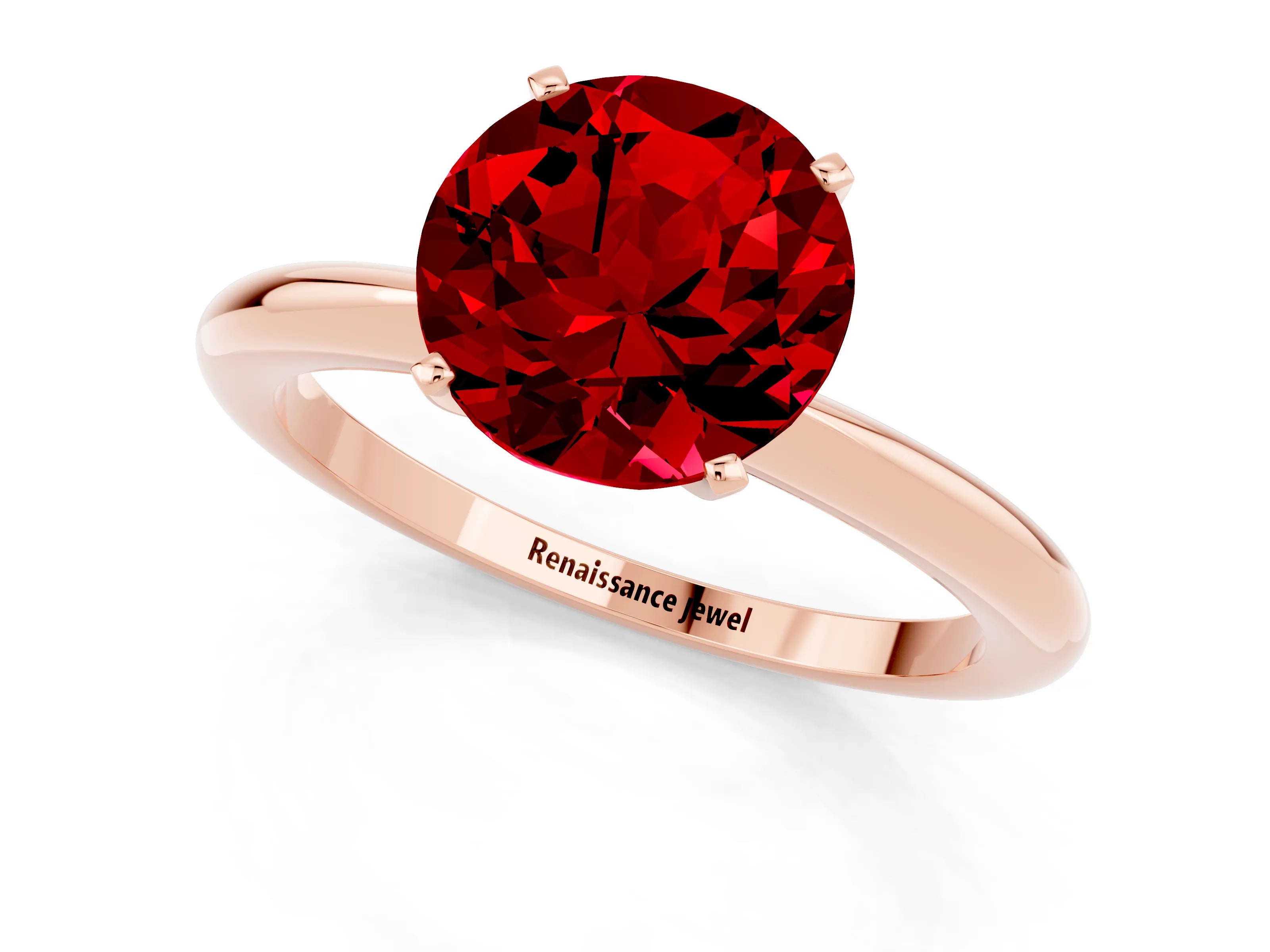 Rose gold Round Cut Ruby Solitaire Ring with Six-Prong Setting and Classic Band_1