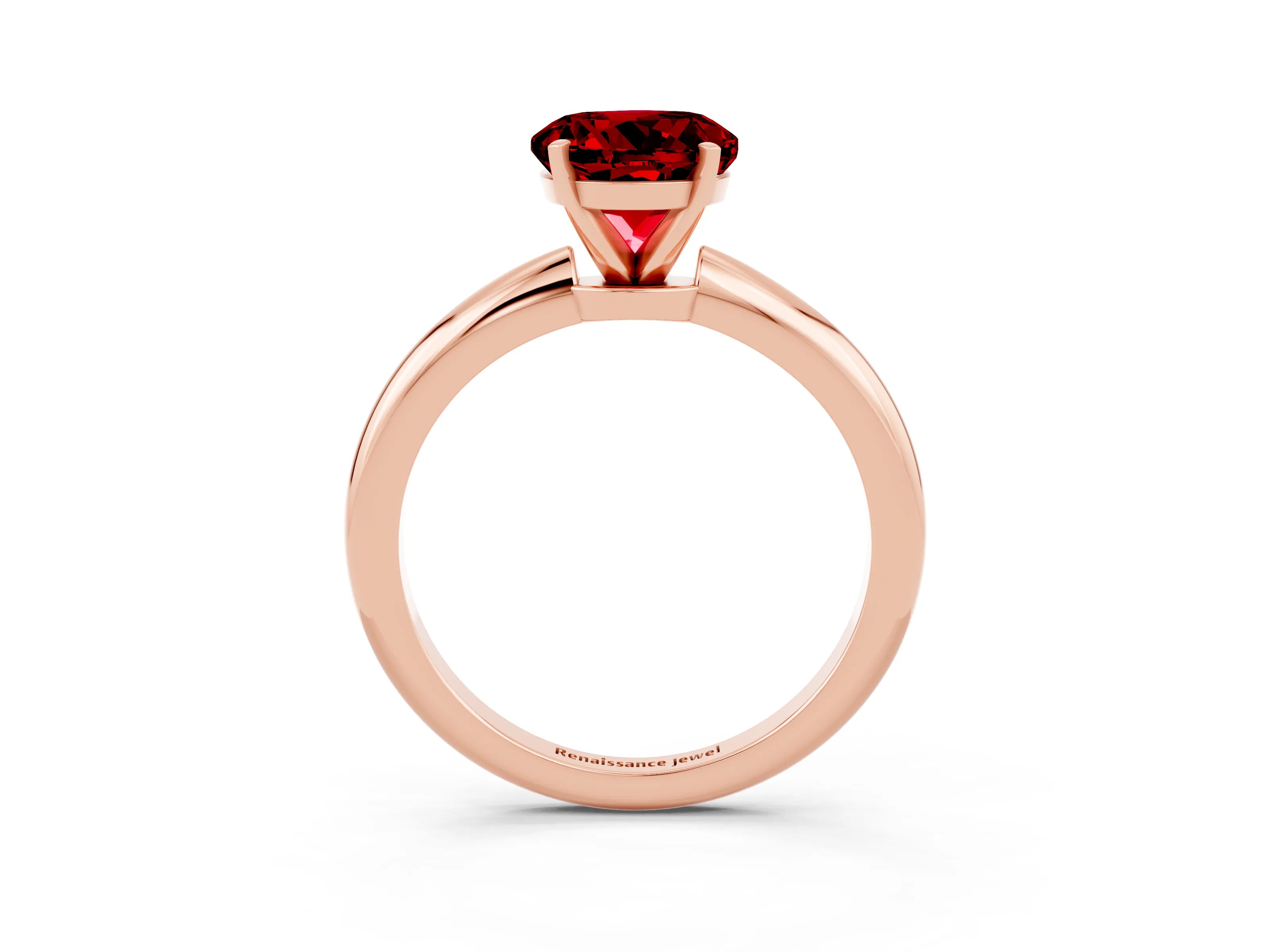 Rose gold Round Cut Ruby Solitaire Ring with Six-Prong Setting and Classic Band_3