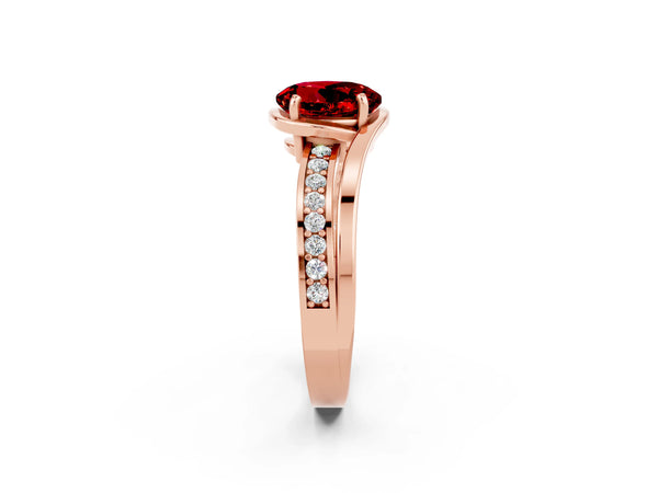 Rose gold Round Cut Ruby Solitaire Ring with Split Shank and Prong Setting