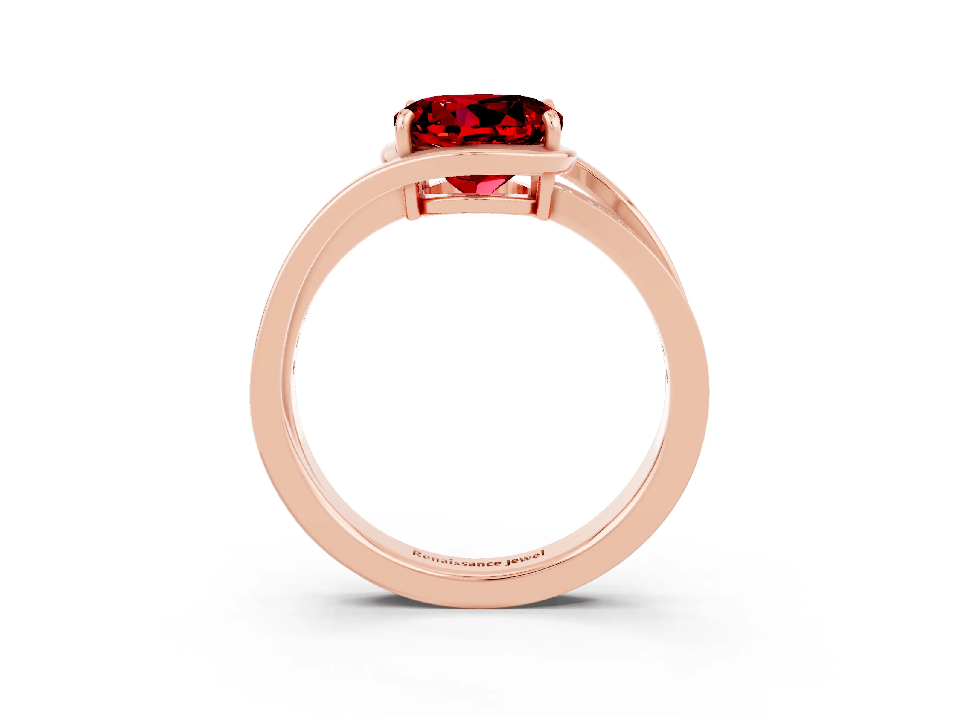 Rose gold Round Cut Ruby Solitaire Ring with Split Shank and Prong Setting_3