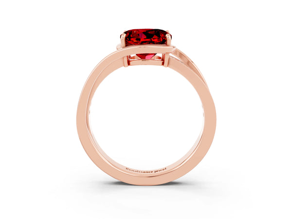 Rose gold Round Cut Ruby Solitaire Ring with Split Shank and Prong Setting
