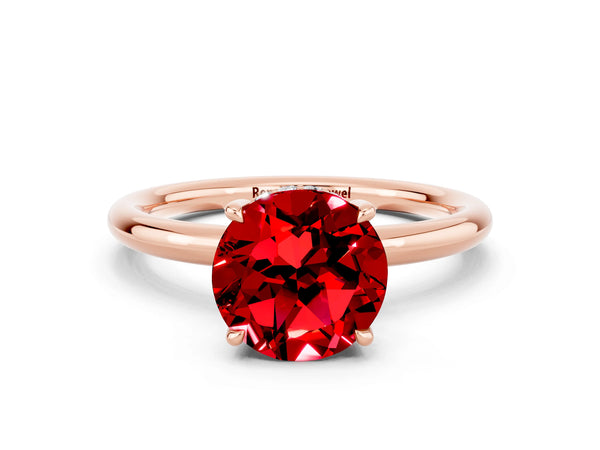 Rose gold Round Cut Ruby Solitaire Ring with Thin Band and Four-Prong Setting
