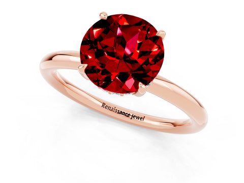 Rose gold Round Cut Ruby Solitaire Ring with Thin Band and Four-Prong Setting_13