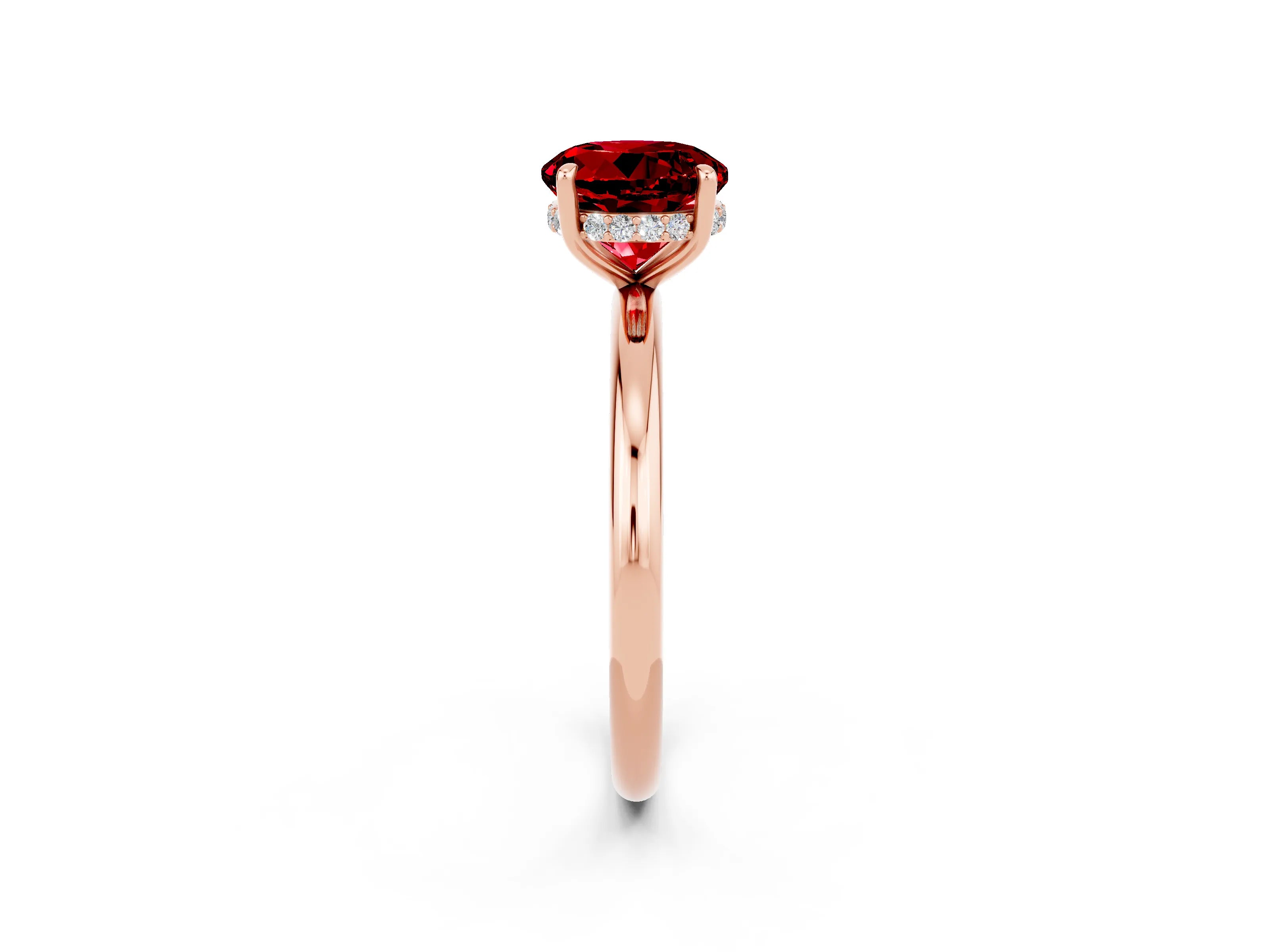 Rose gold Round Cut Ruby Solitaire Ring with Thin Band and Four-Prong Setting_14