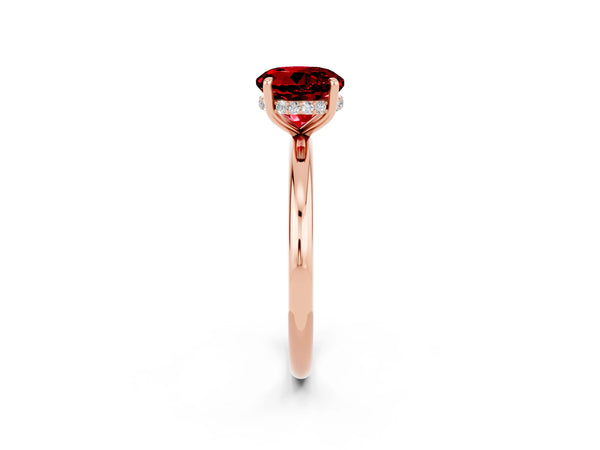 Rose gold Round Cut Ruby Solitaire Ring with Thin Band and Four-Prong Setting