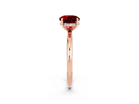 Rose gold Round Cut Ruby Solitaire Ring with Thin Band and Four-Prong Setting_14