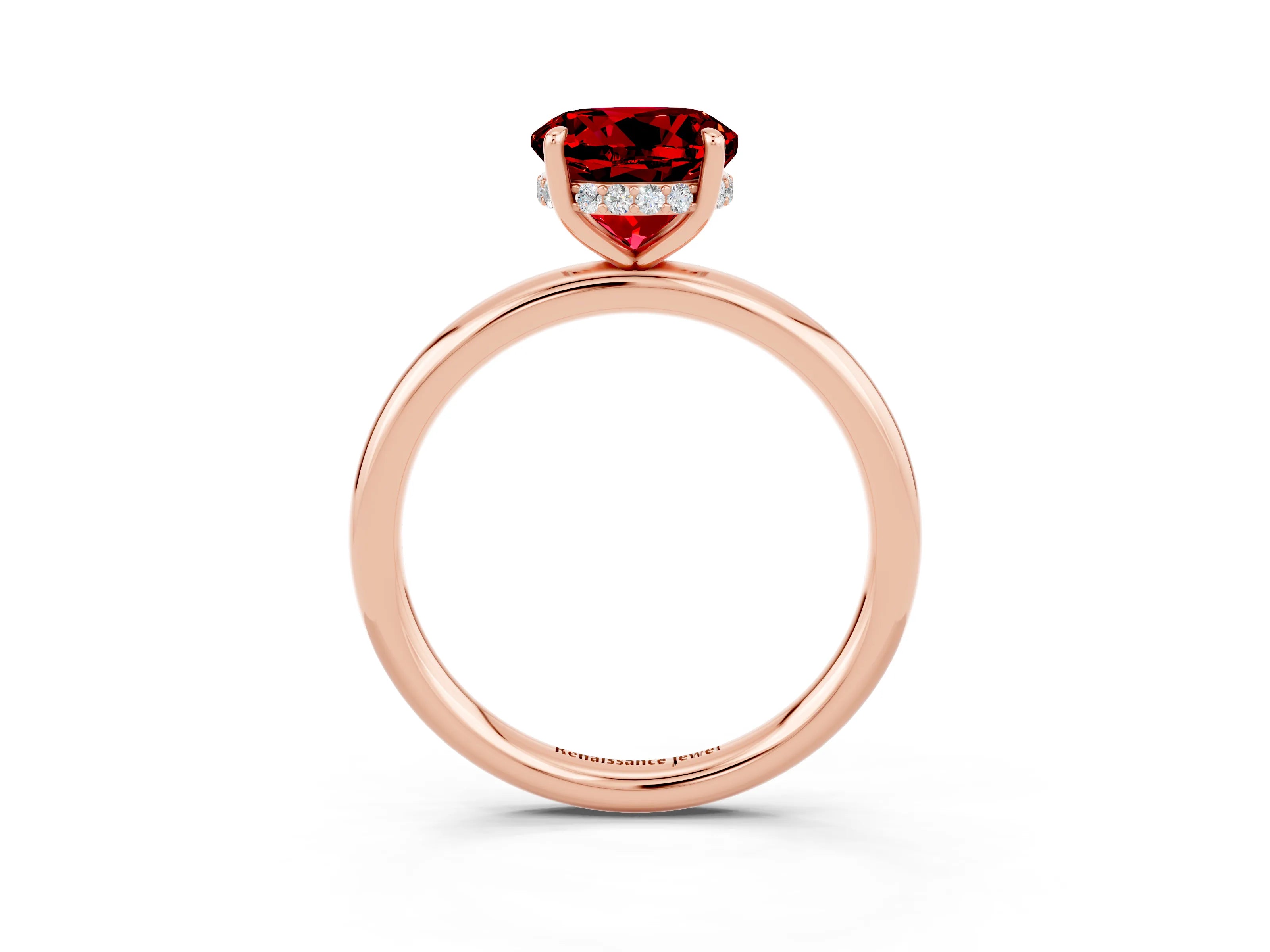 Rose gold Round Cut Ruby Solitaire Ring with Thin Band and Four-Prong Setting_15