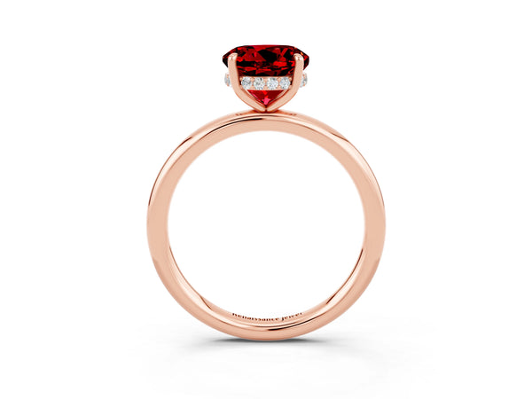 Rose gold Round Cut Ruby Solitaire Ring with Thin Band and Four-Prong Setting