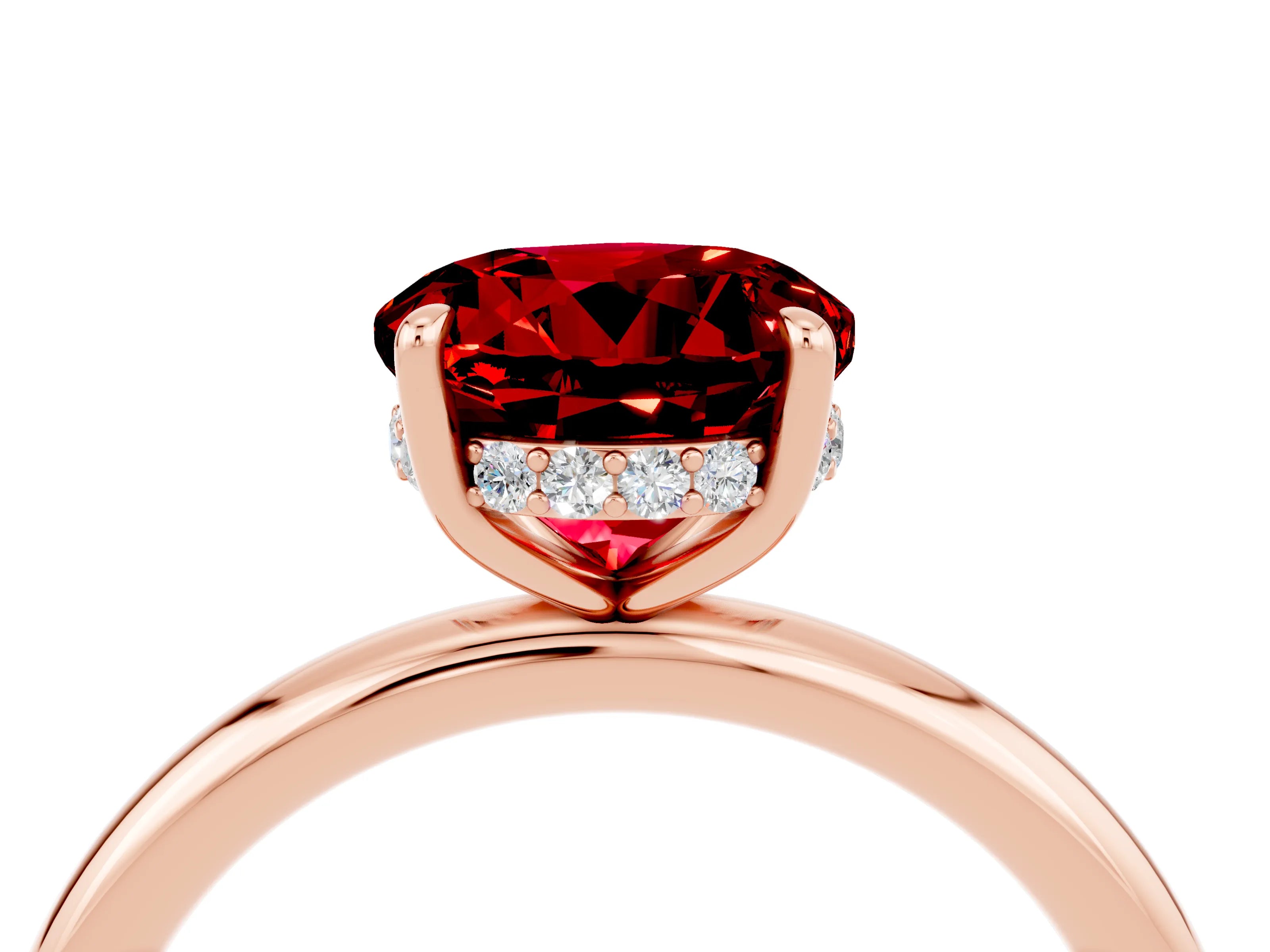 Rose gold Round Cut Ruby Solitaire Ring with Thin Band and Four-Prong Setting_16