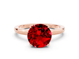 Rose gold Round Cut Ruby Solitaire Ring with Thin Band and Prong Setting_12