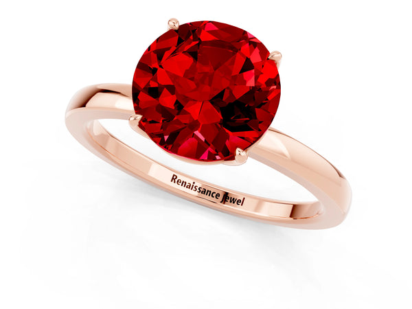 Rose gold Round Cut Ruby Solitaire Ring with Thin Band and Prong Setting