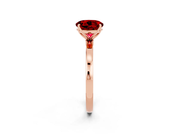 Rose gold Round Cut Ruby Solitaire Ring with Thin Band and Prong Setting