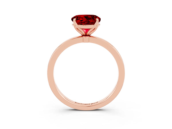 Rose gold Round Cut Ruby Solitaire Ring with Thin Band and Prong Setting