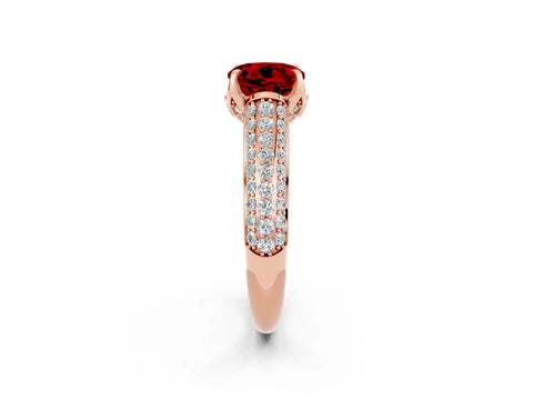 Rose gold Round Cut Ruby Solitaire Ring with Three-Row Pavé Band and Four-Prong Setting_14