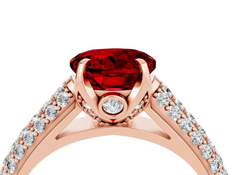 Rose gold Round Cut Ruby Solitaire Ring with Three-Row Pavé Band and Four-Prong Setting_16