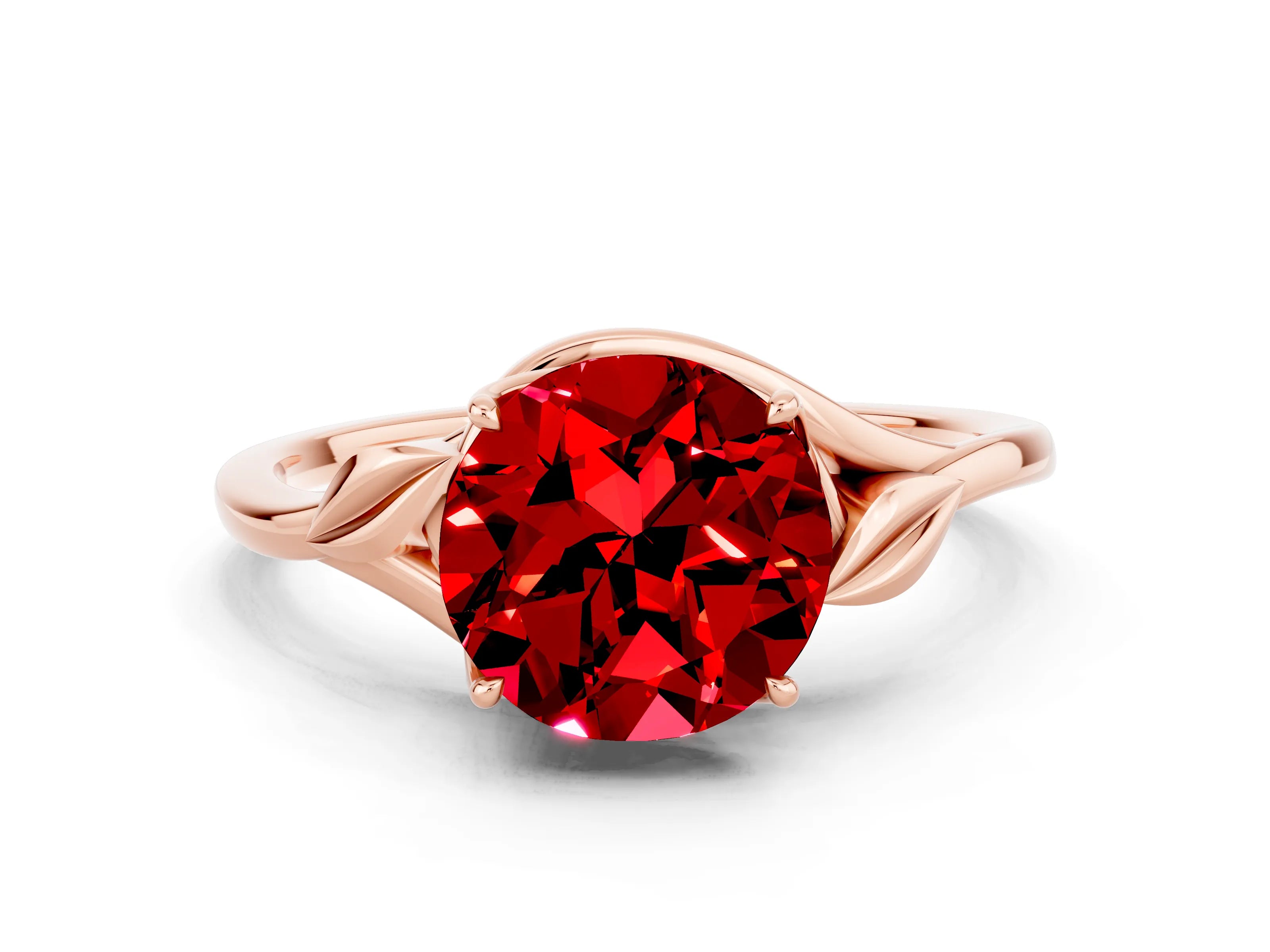 Rose gold Round Cut Ruby Solitaire Ring with Twist Band and Four-Prong Setting_24