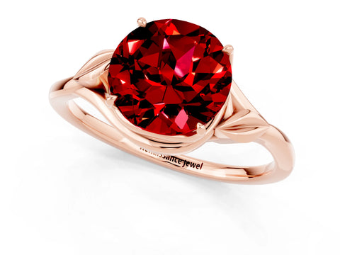 Rose gold Round Cut Ruby Solitaire Ring with Twist Band and Four-Prong Setting_25