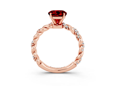 Rose gold Round Cut Ruby Solitaire Ring with Twisted Band and Pavé Accents_3