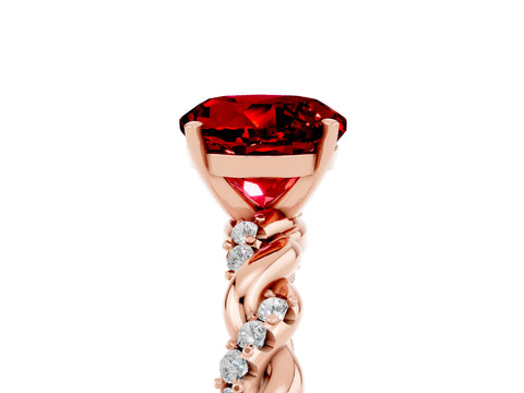 Rose gold Round Cut Ruby Solitaire Ring with Twisted Band and Pavé Accents_5