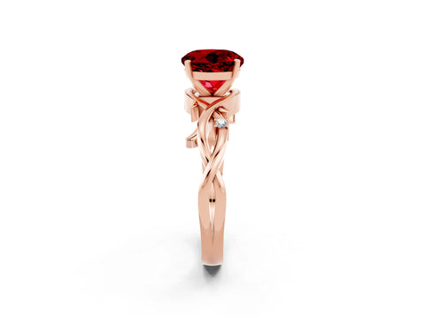 Rose gold Round Cut Ruby Solitaire Ring with Twisted Band and Prong Setting_2