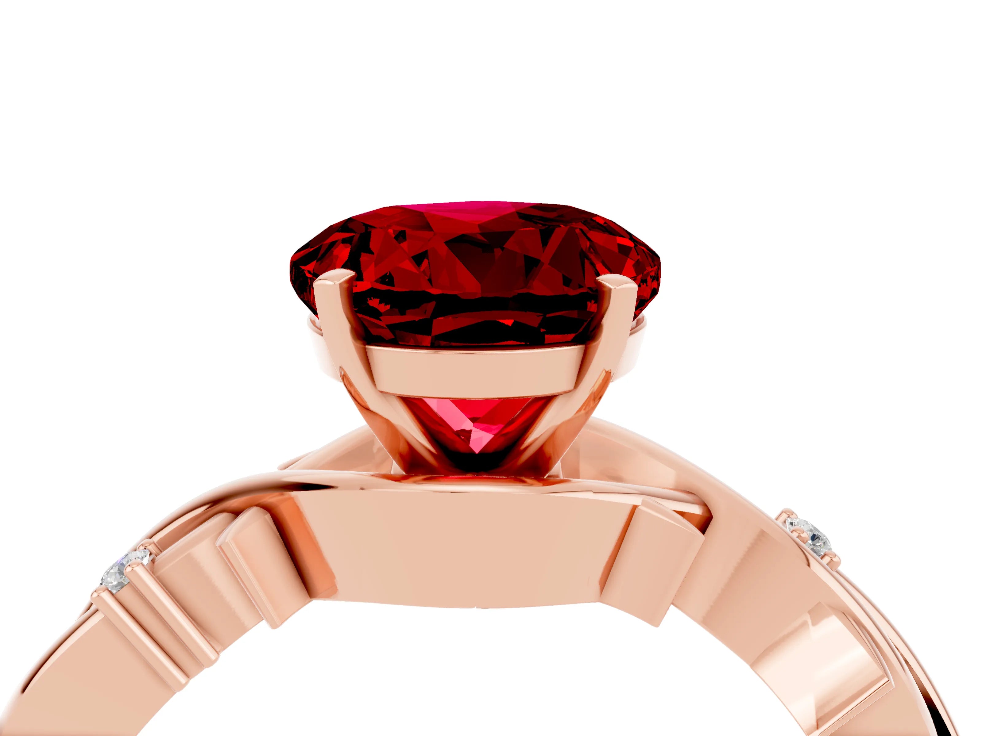 Rose gold Round Cut Ruby Solitaire Ring with Twisted Band and Prong Setting_4