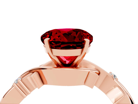 Rose gold Round Cut Ruby Solitaire Ring with Twisted Band and Prong Setting_4