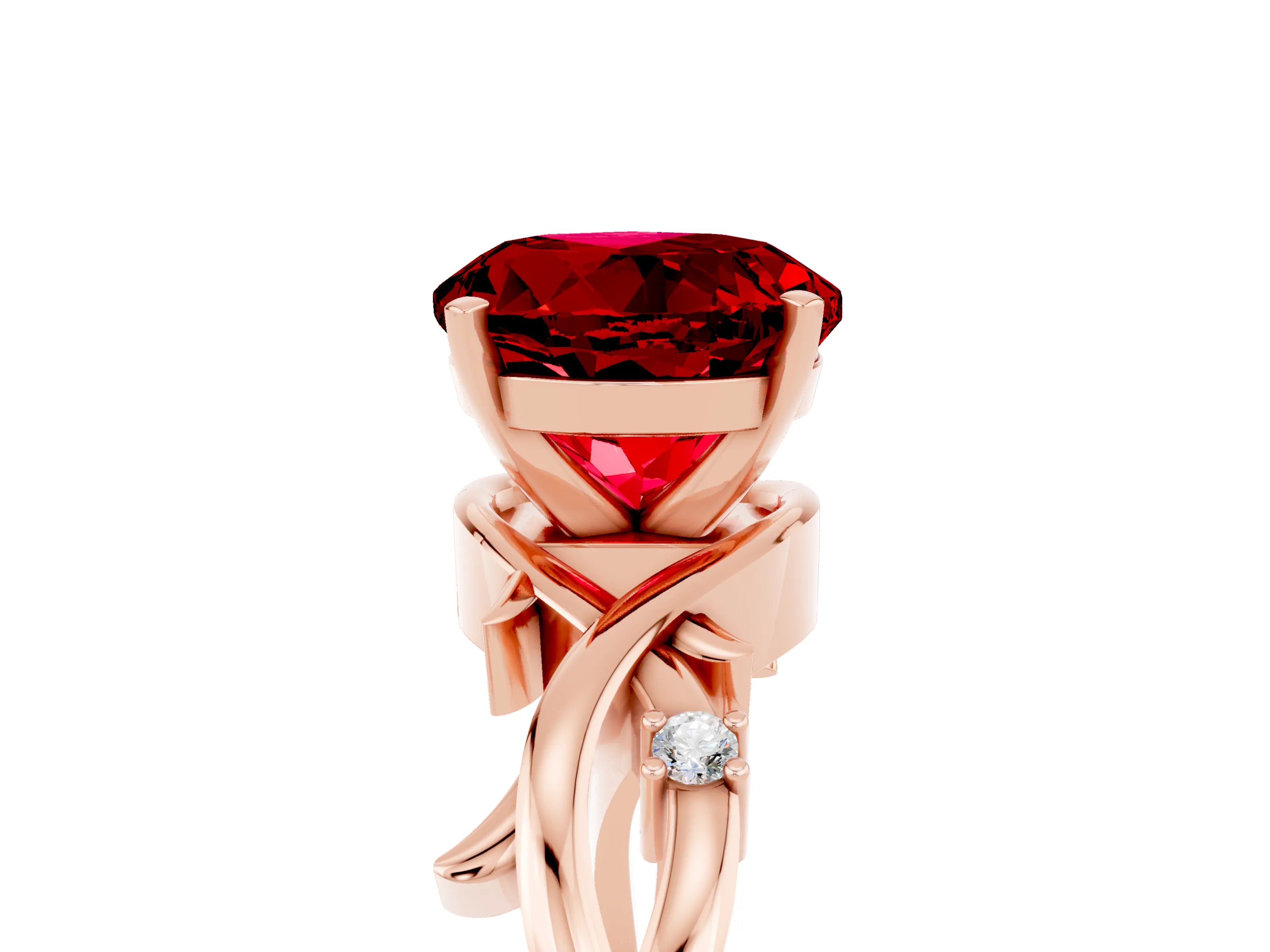 Rose gold Round Cut Ruby Solitaire Ring with Twisted Band and Prong Setting_5