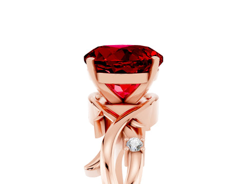 Rose gold Round Cut Ruby Solitaire Ring with Twisted Band and Prong Setting_5