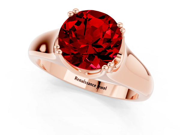 Rose gold Round Cut Ruby Solitaire Ring with Wide Band and Prong Setting