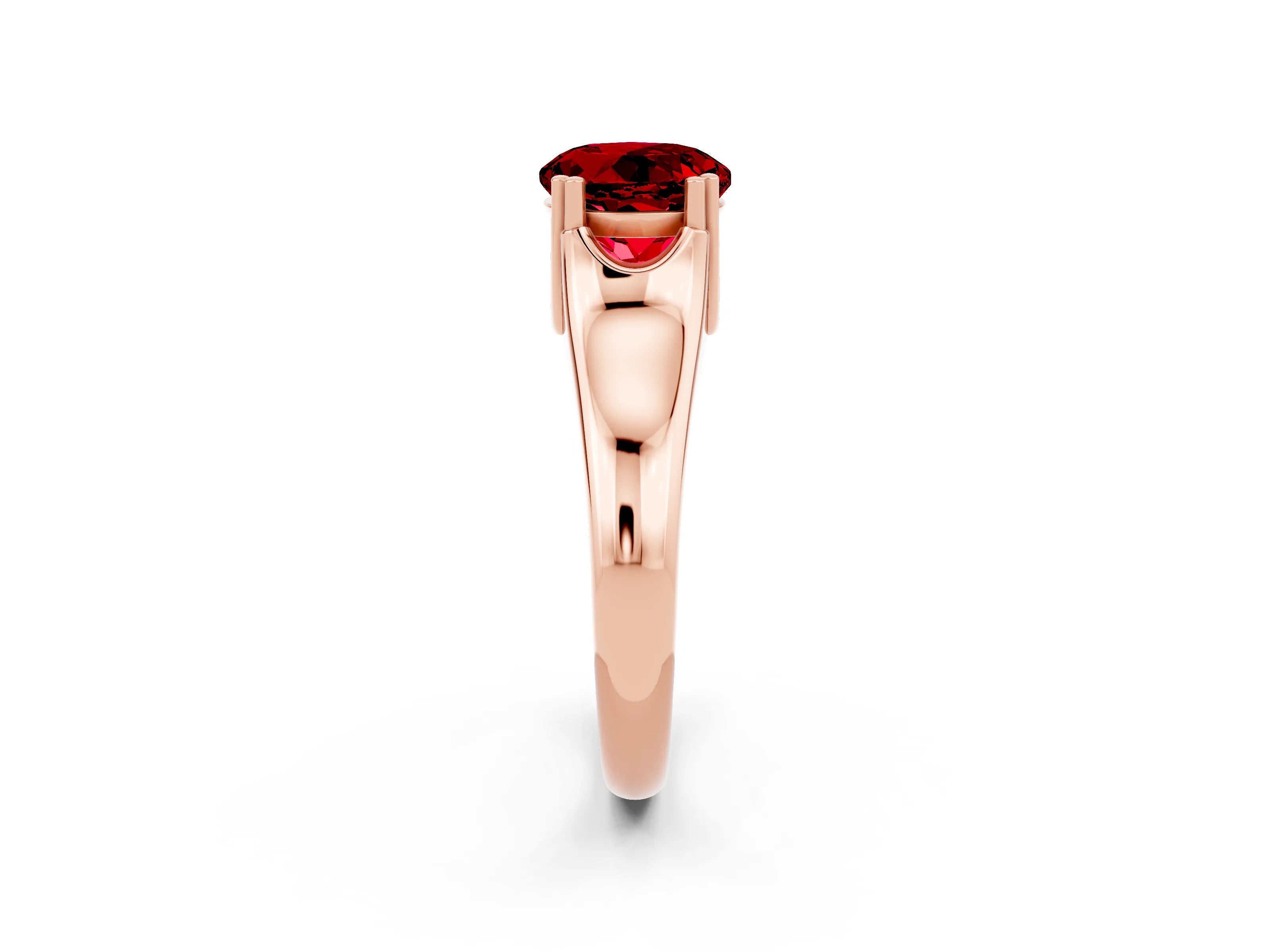 Rose gold Round Cut Ruby Solitaire Ring with Wide Band and Prong Setting_2