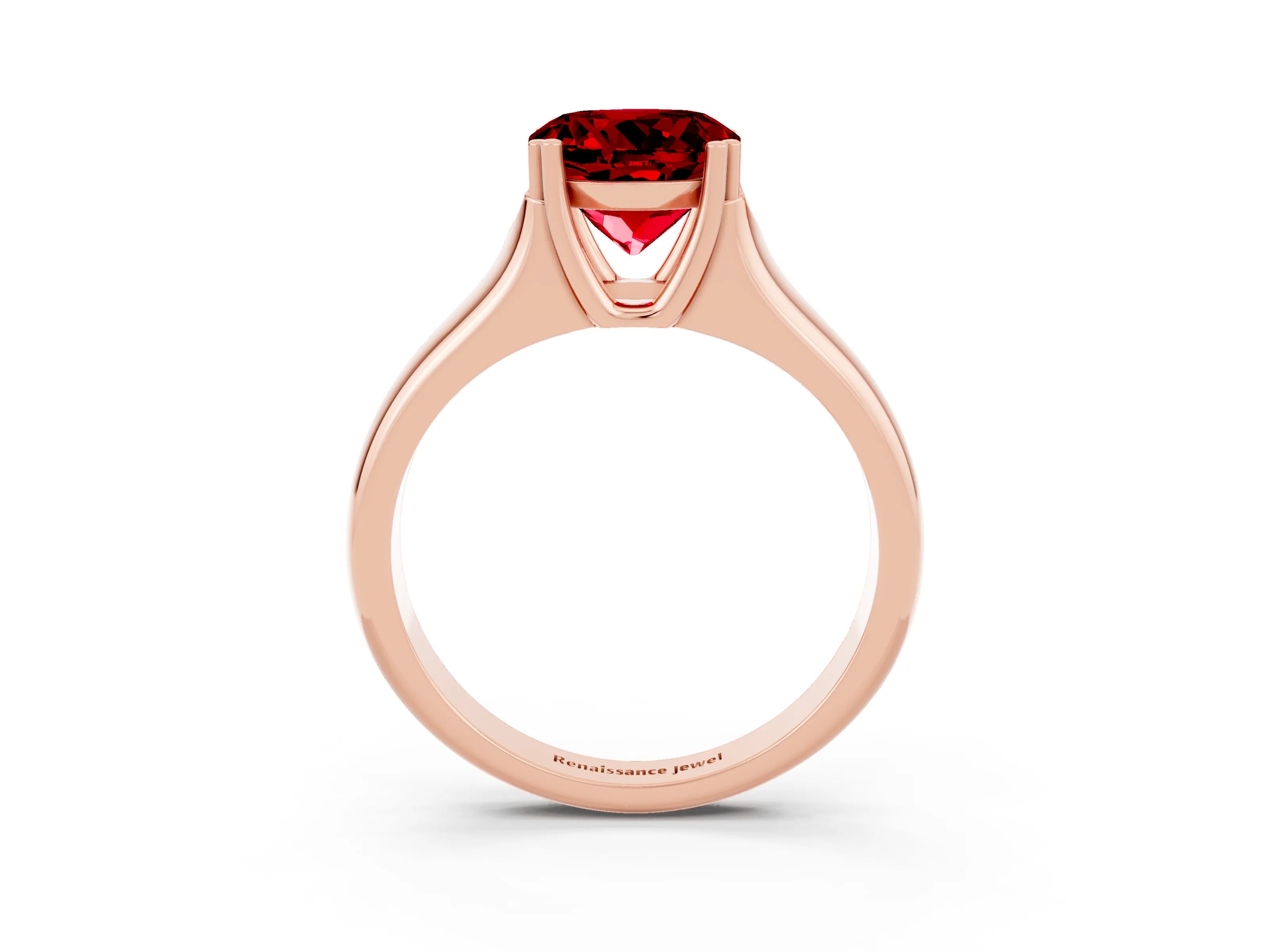 Rose gold Round Cut Ruby Solitaire Ring with Wide Band and Prong Setting_3
