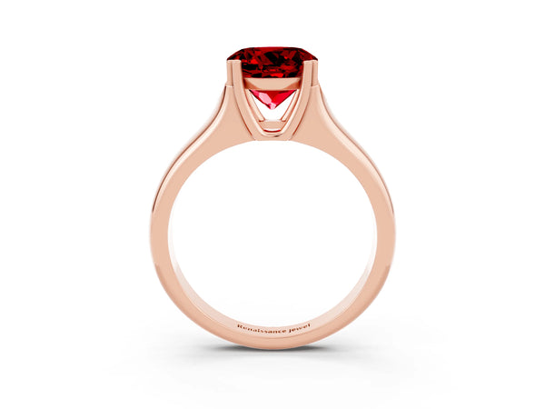 Rose gold Round Cut Ruby Solitaire Ring with Wide Band and Prong Setting