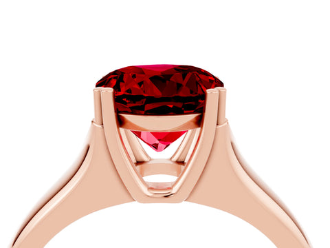 Rose gold Round Cut Ruby Solitaire Ring with Wide Band and Prong Setting_4