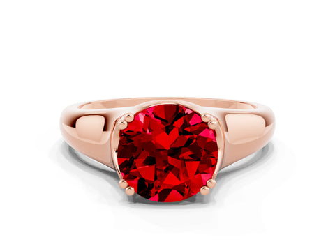 Rose gold Round Cut Ruby Solitaire Ring with Wide Band and Prong Setting