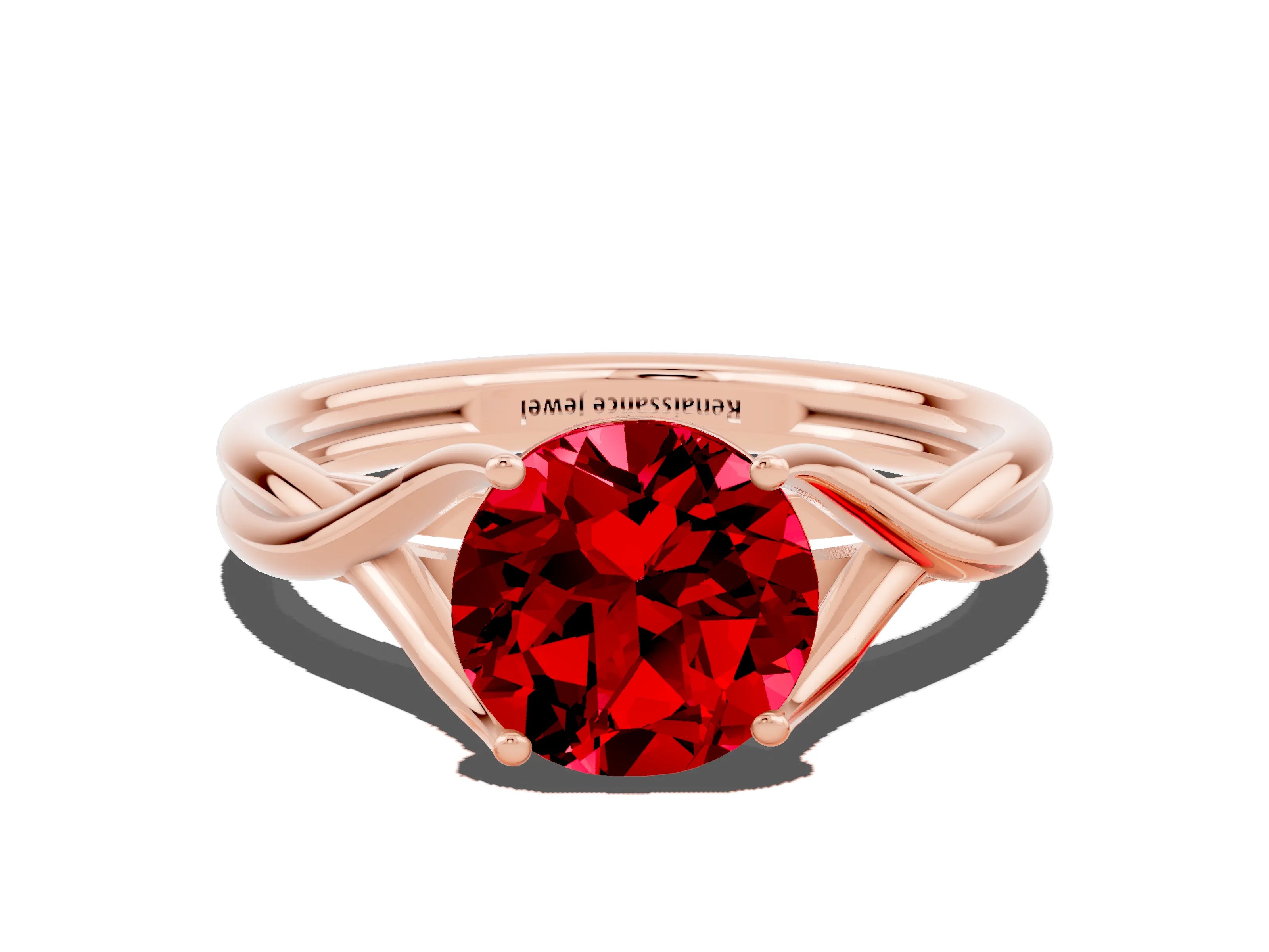 Rose gold Round Cut Ruby Solitaire Twist Band Prong Setting Ring_36